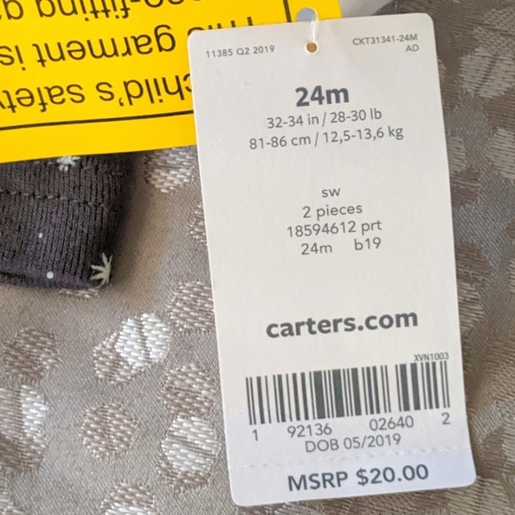 💛NWT💛 Carters Unisex Two Pieces Pajamas-24 month - Picture 2 of 4